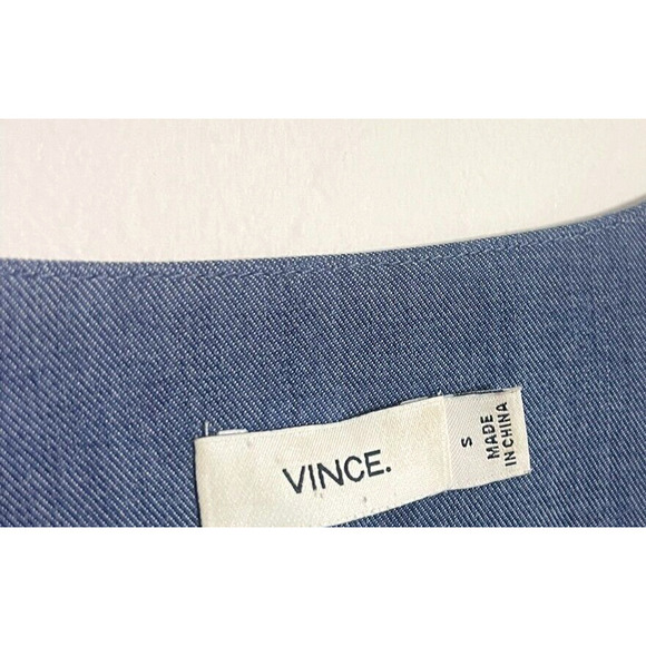 Vince S Chambray Mini Dress Blue V Neck Realxed Fit Tunic Pockets Shift - Picture 5 of 8
